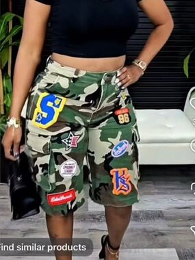 Fashion Nova Green Camo Patchwork Cargo Shorts
